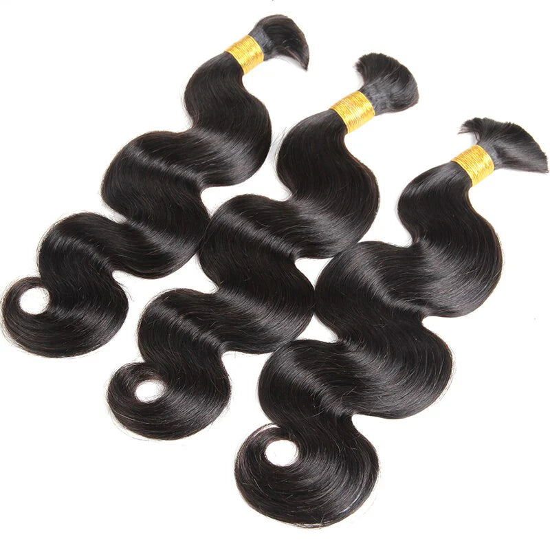 NATURAL BLACK BODY WAVE RAW VIETNAMESE BULK HUMAN HAIR (Model in 24")